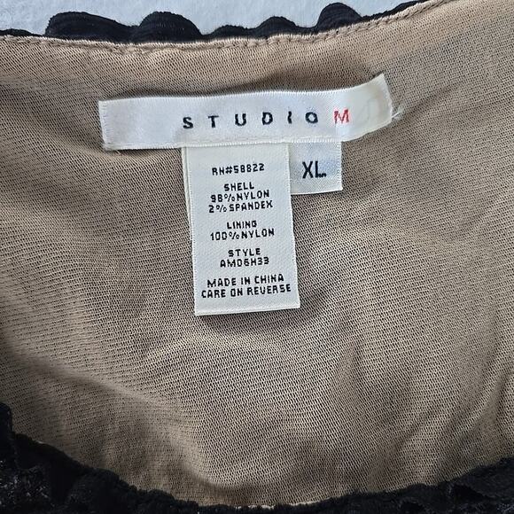 Studio M‎ Fitted Sheer Mesh Sheer Black Beige Scoop Neck Shirt XL Y2K Whimsigoth - Picture 6 of 8